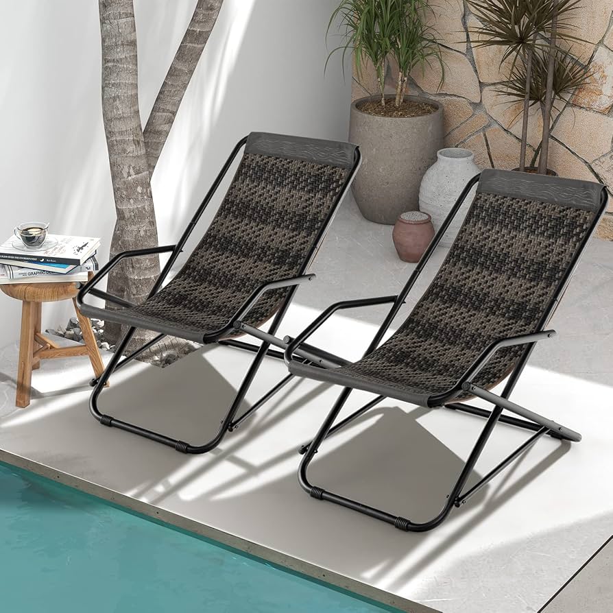 Amazon.com : Tangkula Set of 2 Wicker Sling Chair Outdoor